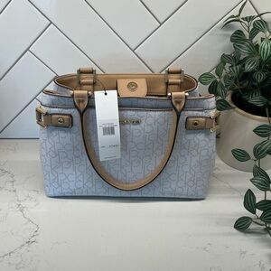 Calvin Klein Beige and Light Gray Satchel